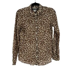 J. Crew Perfect Shirt Womens Size 6 Leopard Button Up Cotton Silk Lightweight